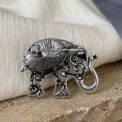 Silver-Tone Blue Elephant Brooch, rear view