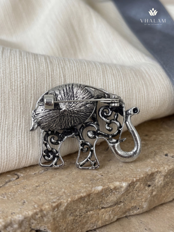 Silver-Tone Blue Elephant Brooch, rear view