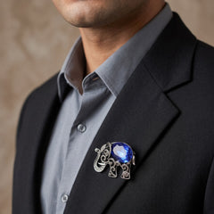 Silver-Tone Blue Elephant Brooch, styled view