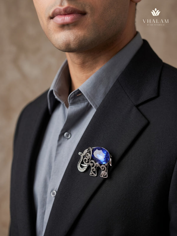 Silver-Tone Blue Elephant Brooch, styled view