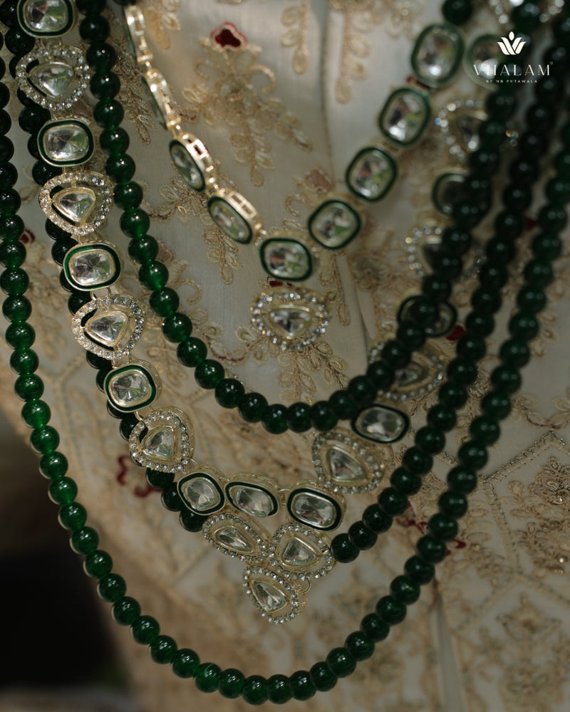 Groom Kundan Green Five Layer Mala