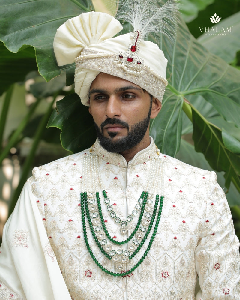 Groom Kundan Green Five Layer Mala