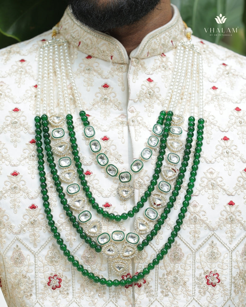 Groom Kundan Green Five Layer Mala