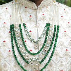 Groom Kundan Green Five Layer Mala