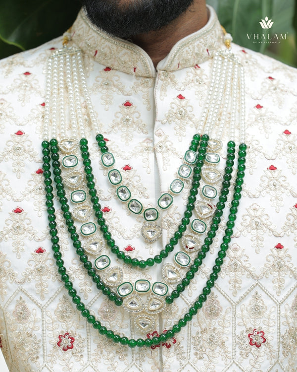 Groom Kundan Green Five Layer Mala