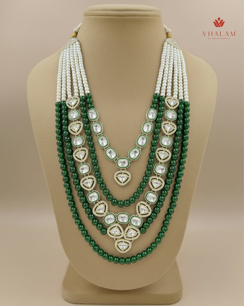 Groom Kundan Green Five Layer Mala