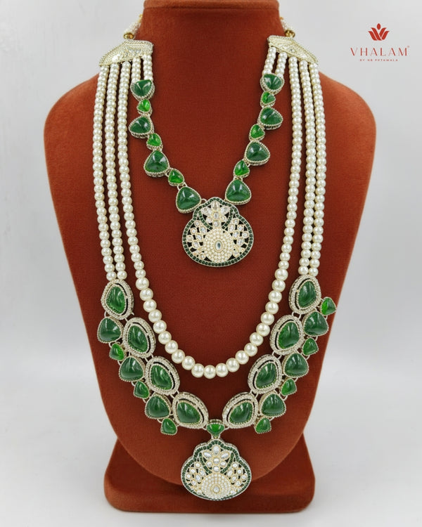 Dulha Pearl & Green Stone Double-Layer Mala