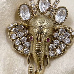 Ganesha Head Brooch with Clear Accents, detail view