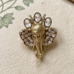 Ganesha Head Brooch with Clear Accents, front view
