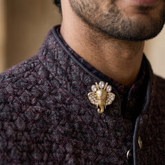 Ganesha Head Brooch with Clear Accents, styled view