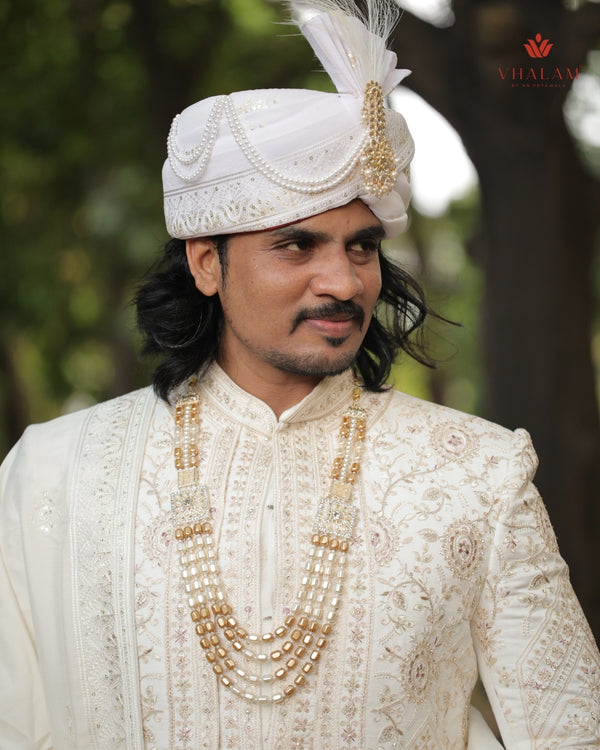 Groom Square Polki Side Pendant Kantha