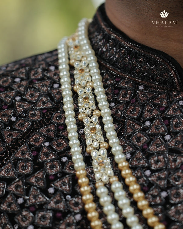 Dulha Gold & White Pearl Beaded Layered Mala