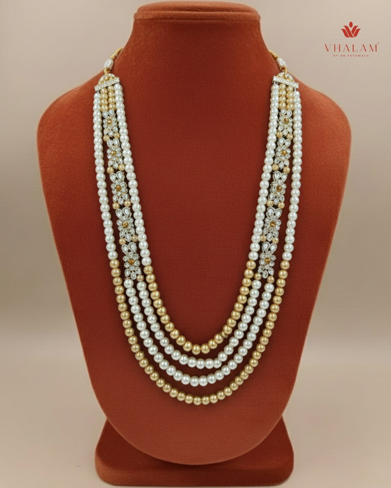 Dulha Gold & White Pearl Beaded Layered Mala