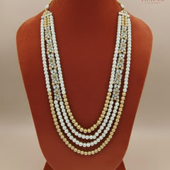 Dulha Gold & White Pearl Beaded Layered Mala