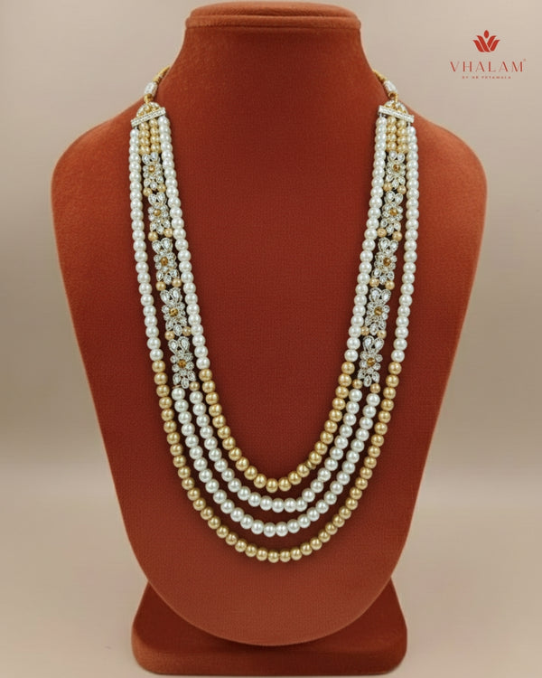 Dulha Gold & White Pearl Beaded Layered Mala