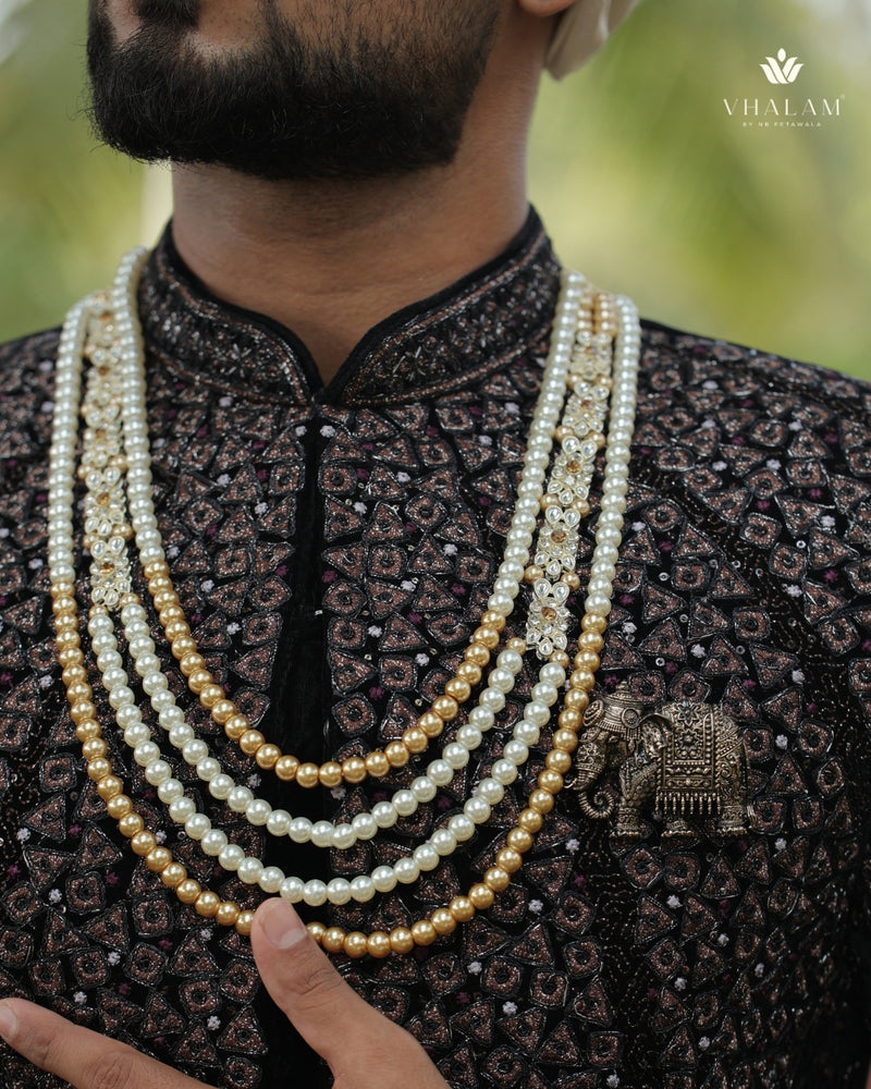 Dulha Gold & White Pearl Beaded Layered Mala