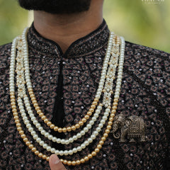 Dulha Gold & White Pearl Beaded Layered Mala