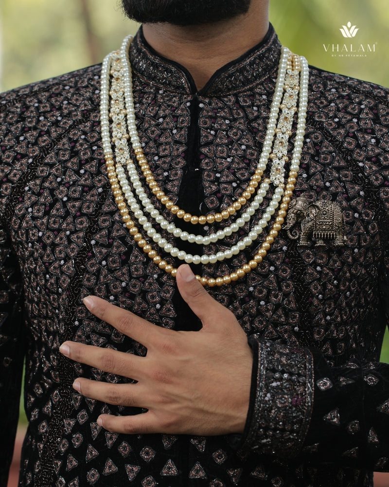 Dulha Gold & White Pearl Beaded Layered Mala