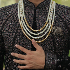 Dulha Gold & White Pearl Beaded Layered Mala