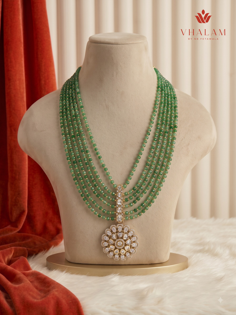 Green Multi-Strand Floral Pendant Dulha Mala, gallery view 1