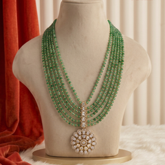 Green Multi-Strand Floral Pendant Dulha Mala, gallery view 1