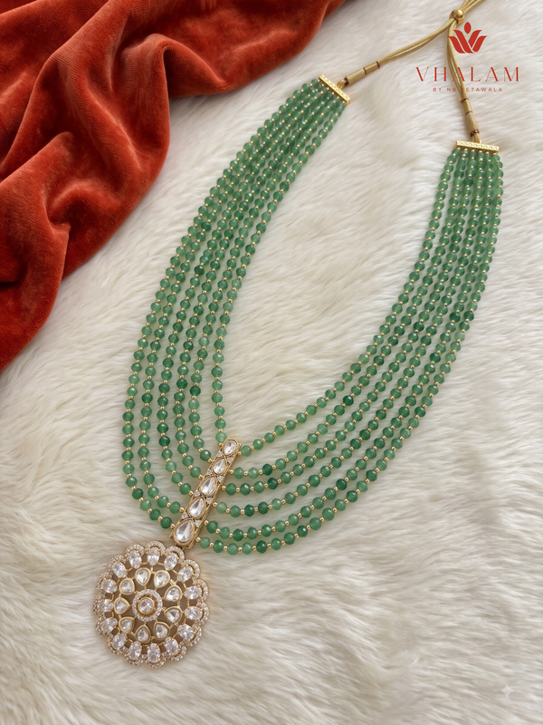 Green Multi-Strand Floral Pendant Dulha Mala, gallery view 4