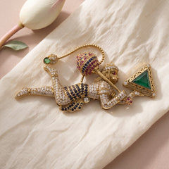 Flying Hanuman Brooch with Green Accent, front view