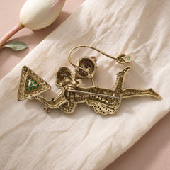 Flying Hanuman Brooch with Green Accent, rear view