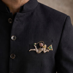 Flying Hanuman Brooch with Green Accent, styled view