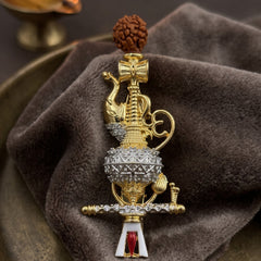 Gold-Tone Gada Motif Brooch with Red Accent, front view