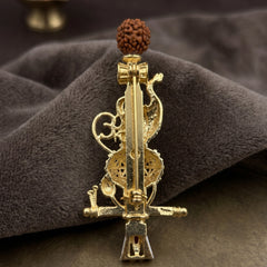 Gold-Tone Gada Motif Brooch with Red Accent, rear view