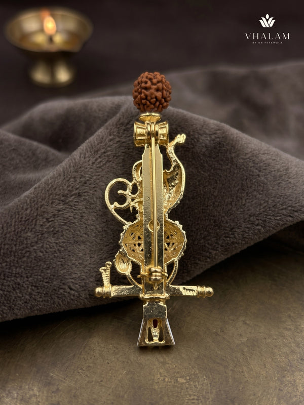 Gold-Tone Gada Motif Brooch with Red Accent, rear view