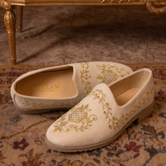 Ivory Gold Wreath Embroidered Wedding Loafers | pair hero