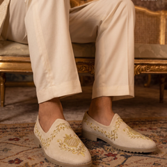 Ivory Gold Wreath Embroidered Wedding Loafers | styling view 2