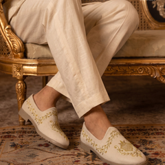 Ivory Gold Wreath Embroidered Wedding Loafers | styling view 3