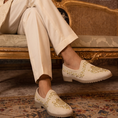 Ivory Gold Wreath Embroidered Wedding Loafers | styling view 4