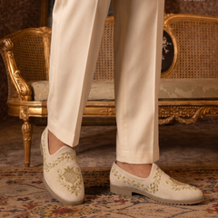 Ivory Gold Wreath Embroidered Wedding Loafers | styling view 5