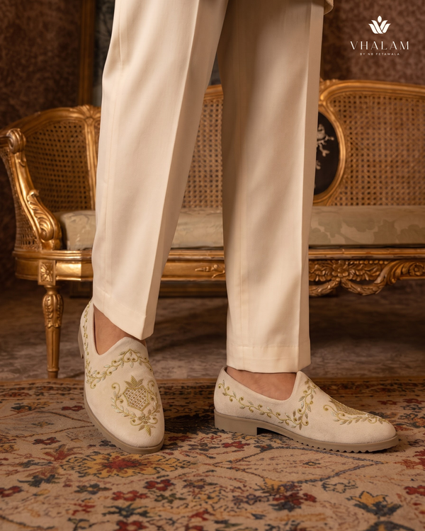 Ivory Gold Wreath Embroidered Wedding Loafers | styling view 5