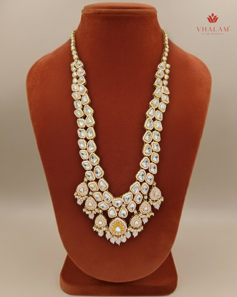 Dulha Light Pink Meenakari & Polki Single-Strand Mala