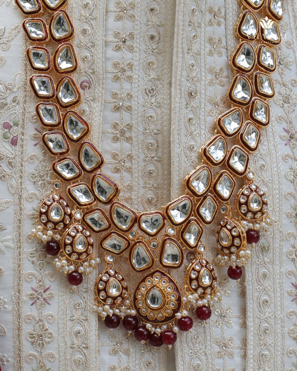 Dulha Maroon Meenakari & Polki Single-Strand Mala