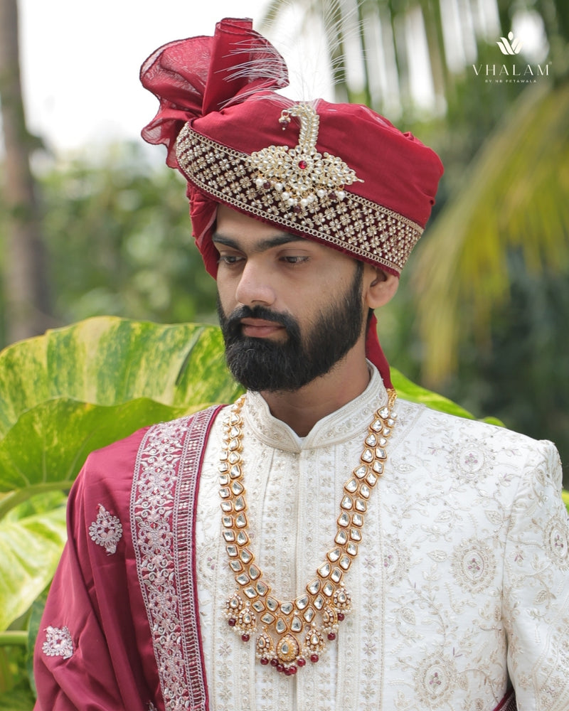 Dulha Maroon Meenakari & Polki Single-Strand Mala