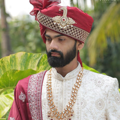 Dulha Maroon Meenakari & Polki Single-Strand Mala