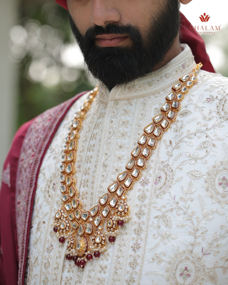 Dulha Maroon Meenakari & Polki Single-Strand Mala