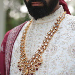 Dulha Maroon Meenakari & Polki Single-Strand Mala