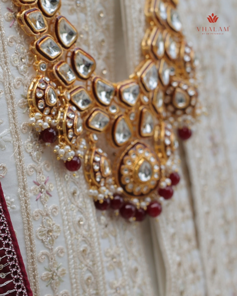 Dulha Maroon Meenakari & Polki Single-Strand Mala