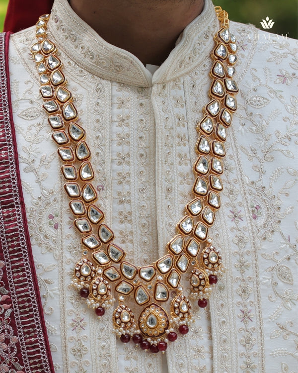 Dulha Maroon Meenakari & Polki Single-Strand Mala