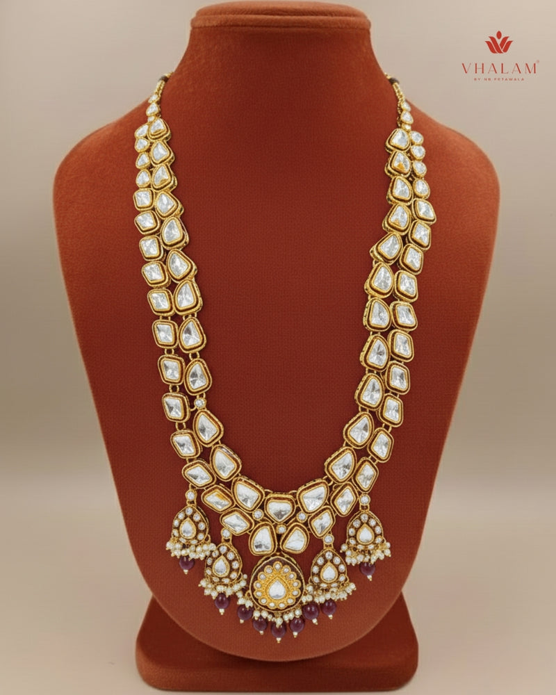 Dulha Maroon Meenakari & Polki Single-Strand Mala