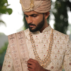 Groom Peach Meenakari & Polki Long Necklace