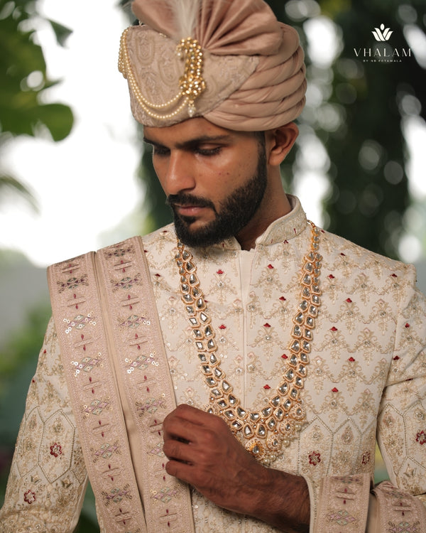 Groom Peach Meenakari & Polki Long Necklace