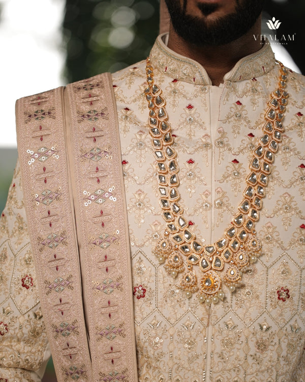 Groom Peach Meenakari & Polki Long Necklace